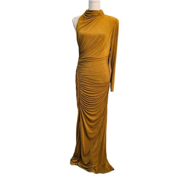 NWT MISHA x Anthropologie Pauline Bronze Asymmetric Jersey Maxi Dress $378 Sz 10 - Picture 3 of 12